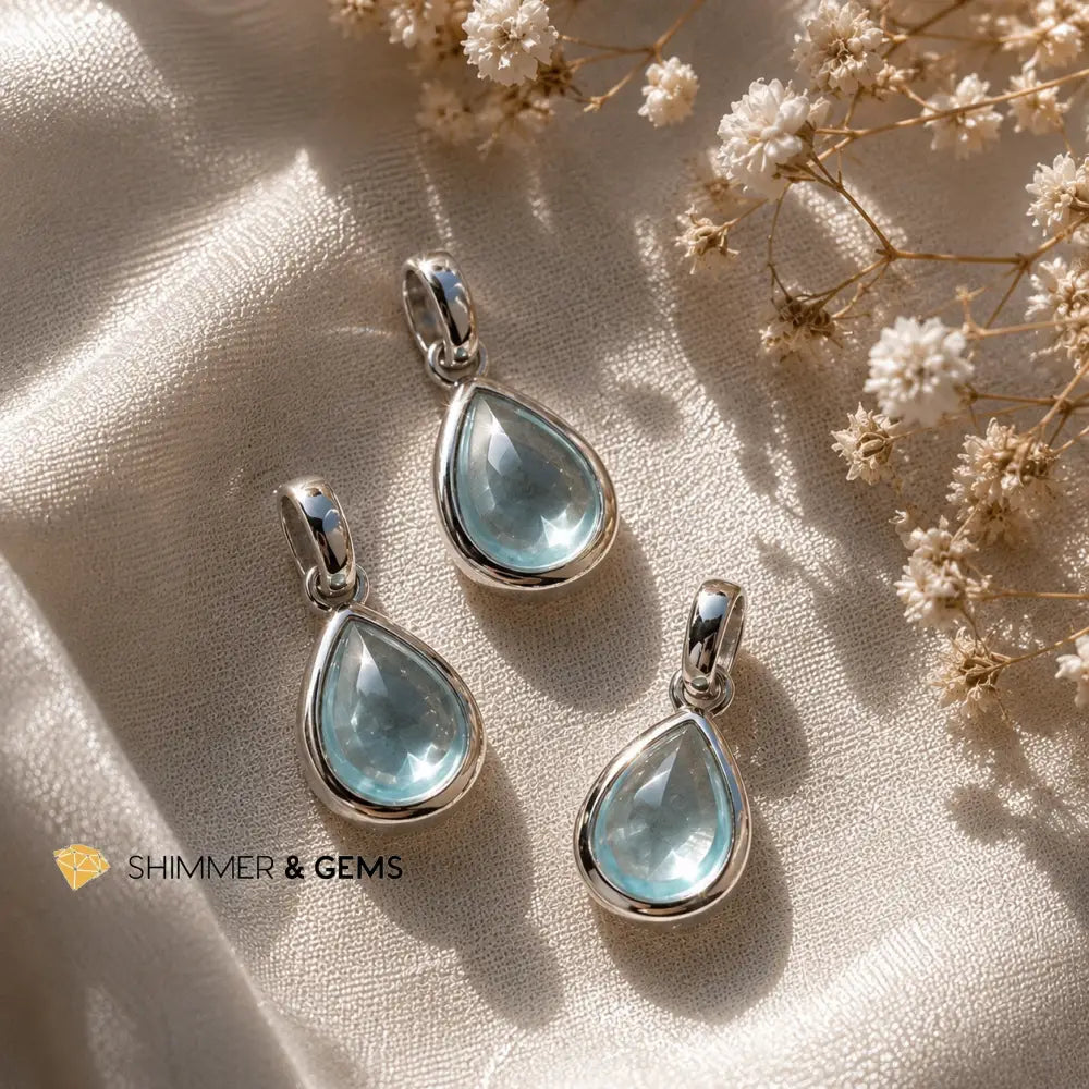 Blue Topaz 15mm 925 Sterling Silver Tear Drop Pendant - 15mm Pendant