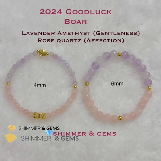 Boar Animal Zodiac 2024 Goodluck Bracelet (Rose Quartz & Lavender Amethyst) Feng Shui Feng shui