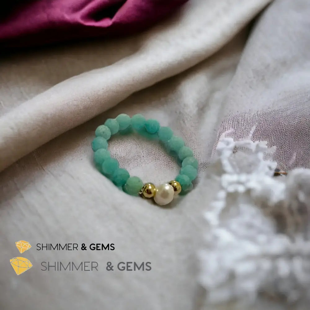 Brazil Amazonite 3mm Beads Ring with Pearl Rings