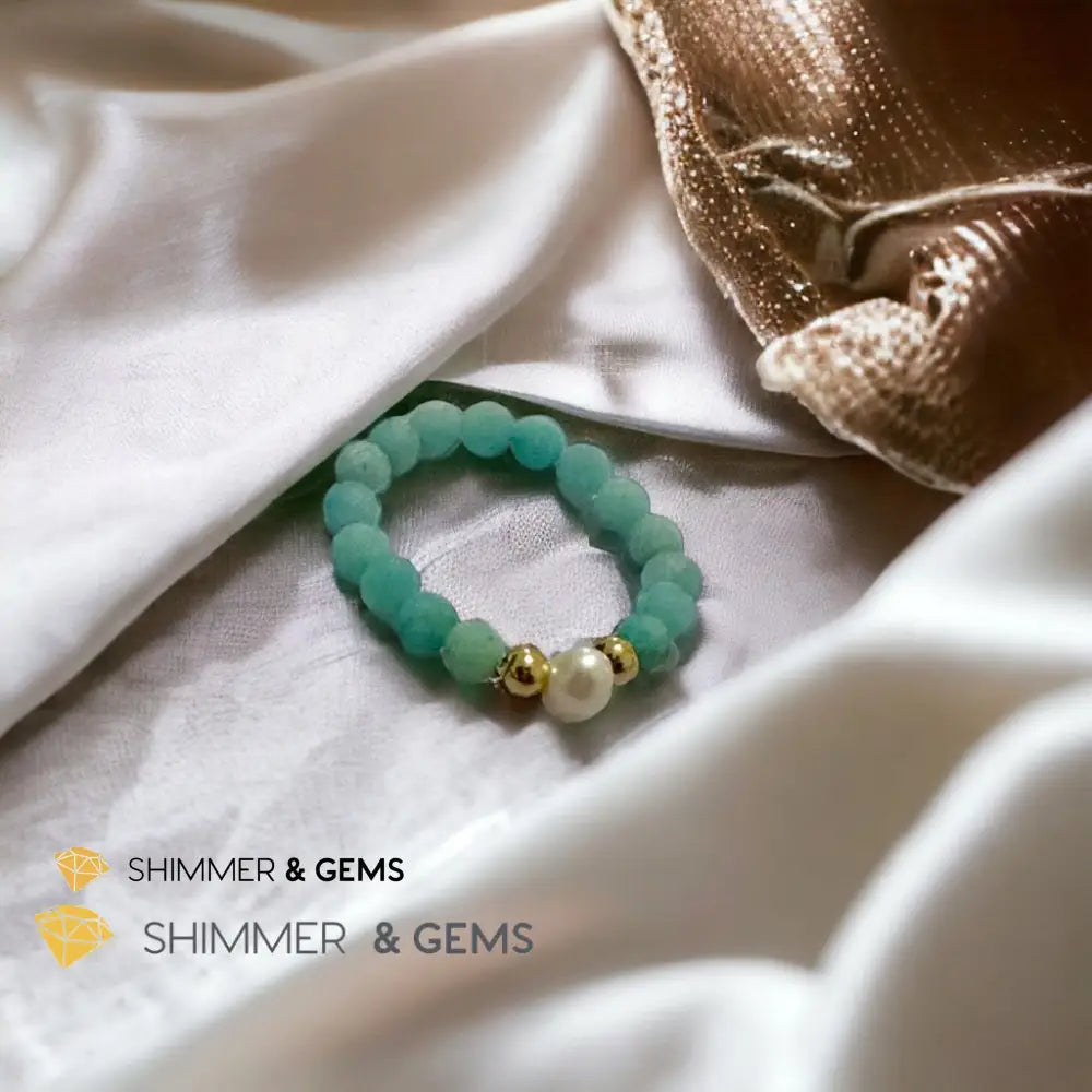 Brazil Amazonite 3mm Beads Ring with Pearl Rings
