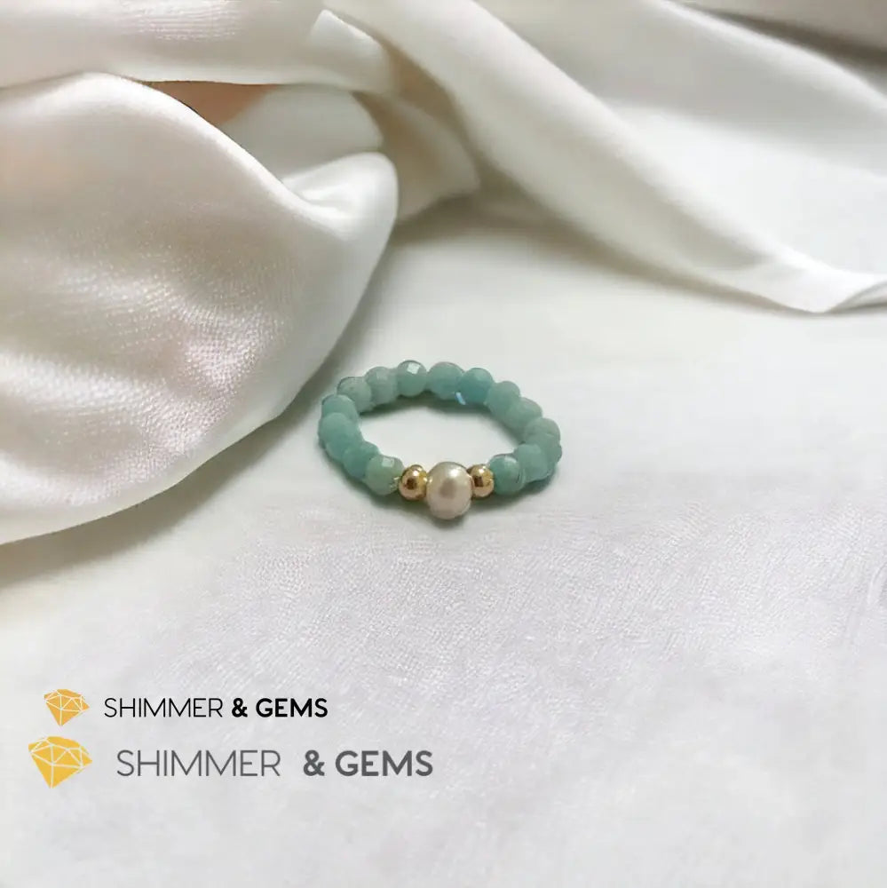 Brazil Amazonite 3mm Beads Ring with Pearl Rings