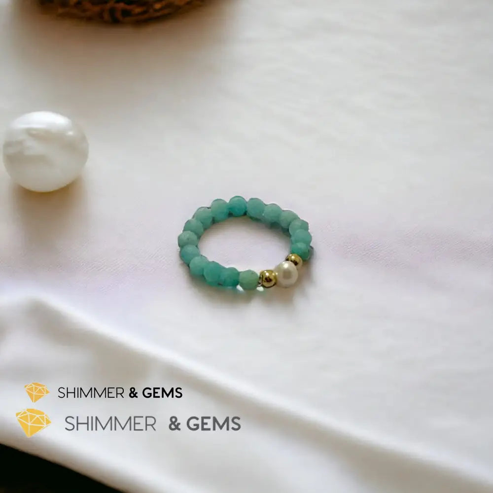 Brazil Amazonite 3mm Beads Ring with Pearl Rings