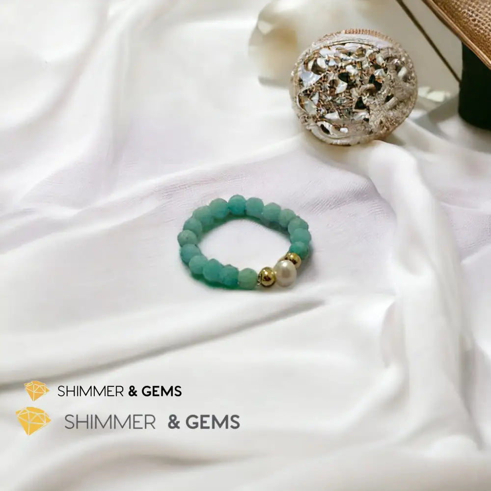 Brazil Amazonite 3mm Beads Ring with Pearl Rings