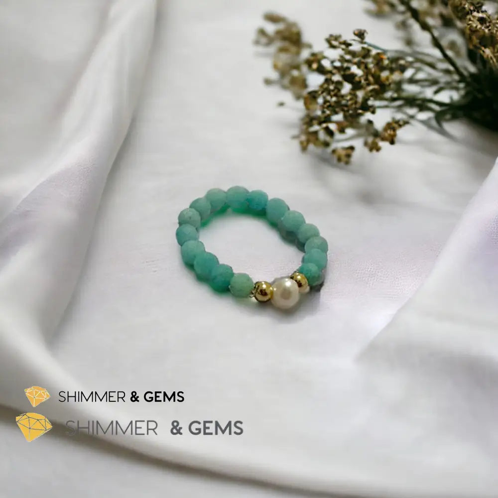 Brazil Amazonite 3mm Beads Ring with Pearl Rings