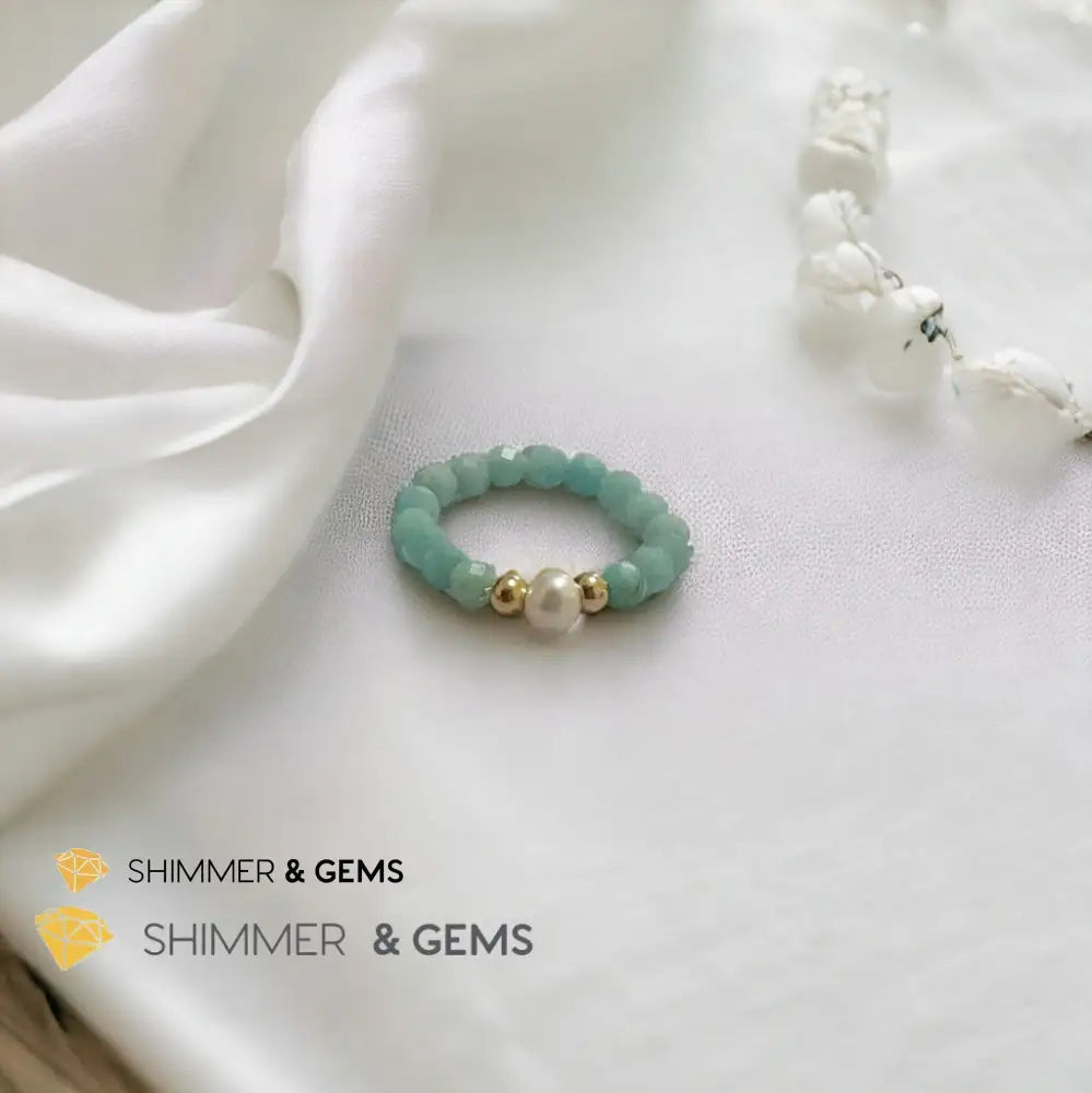Brazil Amazonite 3mm Beads Ring with Pearl Rings