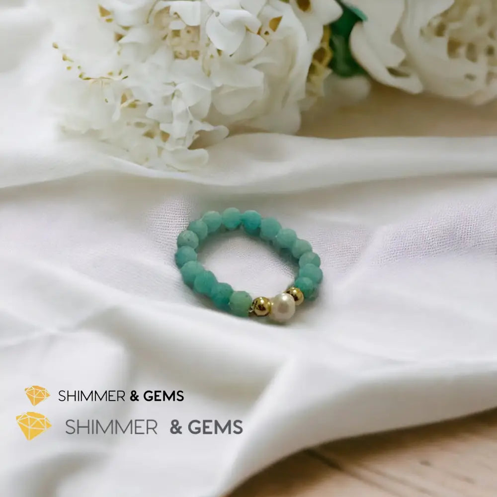 Brazil Amazonite 3mm Beads Ring with Pearl Rings