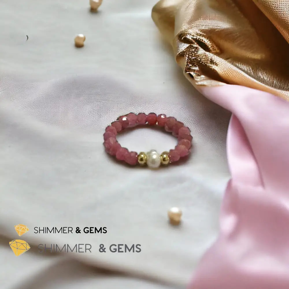 Brazil Rhodonite 3mm Beads Ring with Pearl Rings