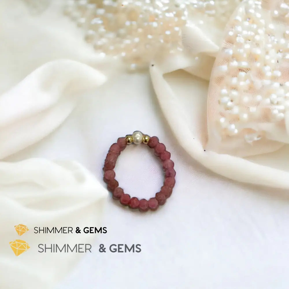Brazil Rhodonite 3mm Beads Ring with Pearl Rings