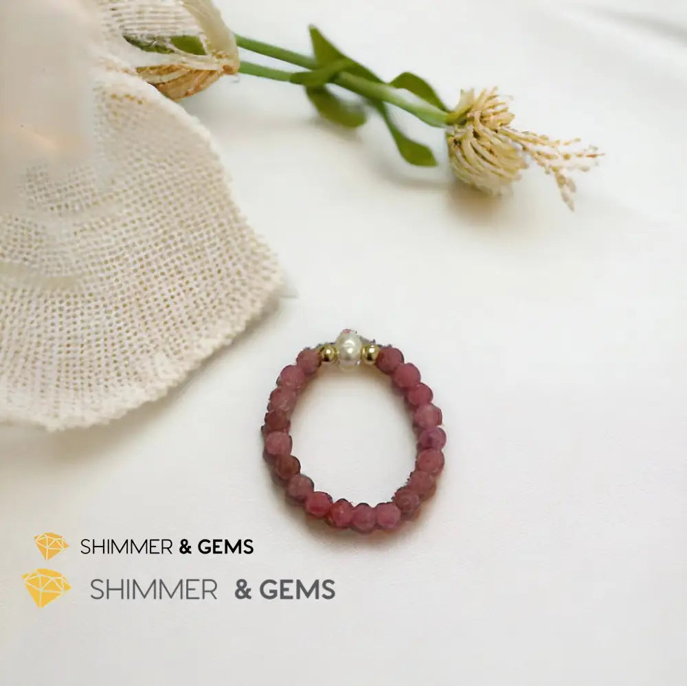 Brazil Rhodonite 3mm Beads Ring with Pearl Rings