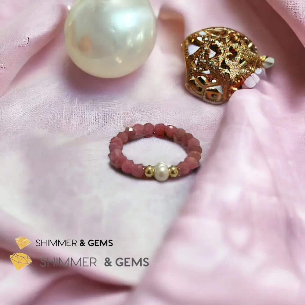 Brazil Rhodonite 3mm Beads Ring with Pearl Rings