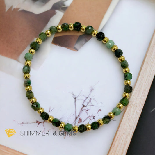 Burma Jade Cube (4mm) Bracelet with Stainless Steel Beads