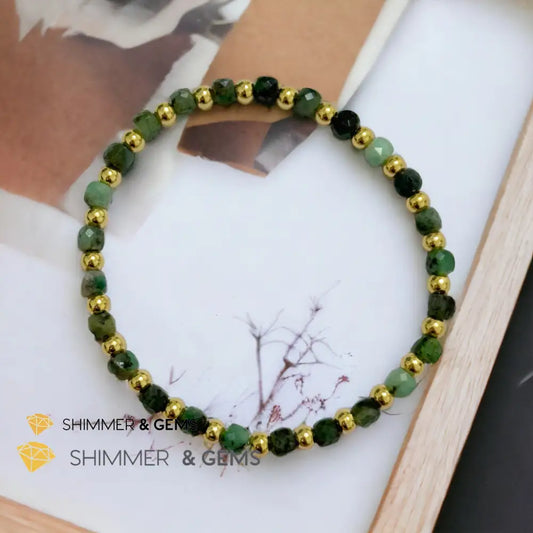 Burma Jade Cube (4mm) Bracelet with Stainless Steel Beads 6” Bracelets