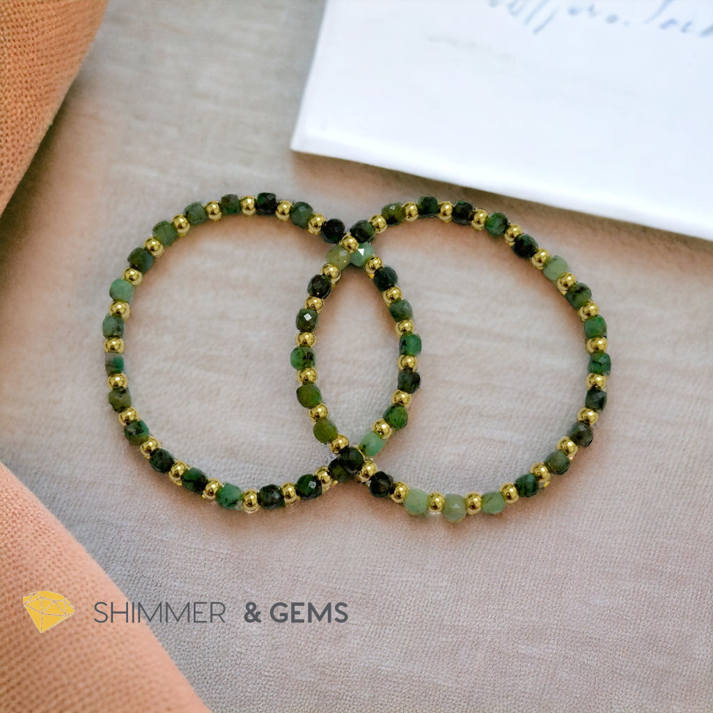 Burma Jade Cube (4mm) Bracelet with Stainless Steel Beads