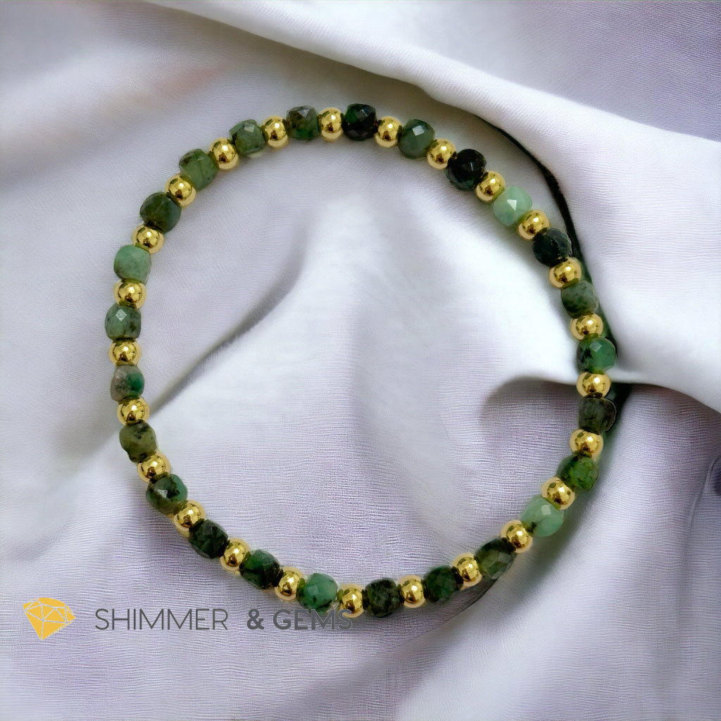 Burma Jade Cube (4mm) Bracelet with Stainless Steel Beads