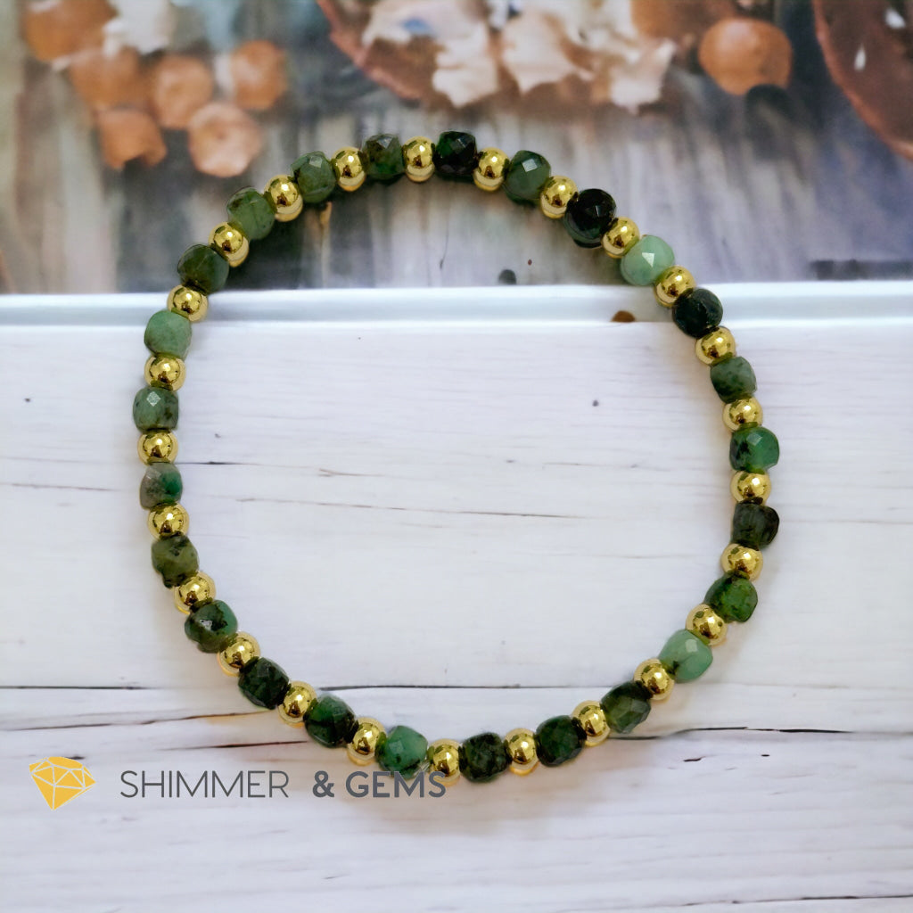 Burma Jade Cube (4mm) Bracelet with Stainless Steel Beads