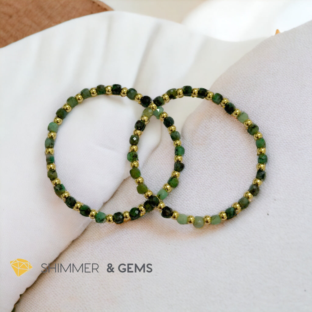 Burma Jade Cube (4mm) Bracelet with Stainless Steel Beads