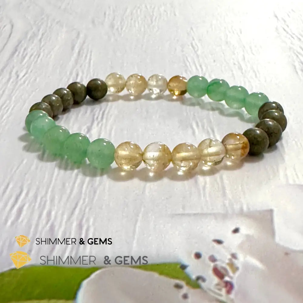 Business Luck Remedy Bracelet (Pyrite Citrine Aventurine 6mm) 5.5”