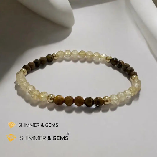 Business Success 4mm Bracelet with Stainless Steel Beads (Tiger Eye & Citrine) 5.5” Bracelets