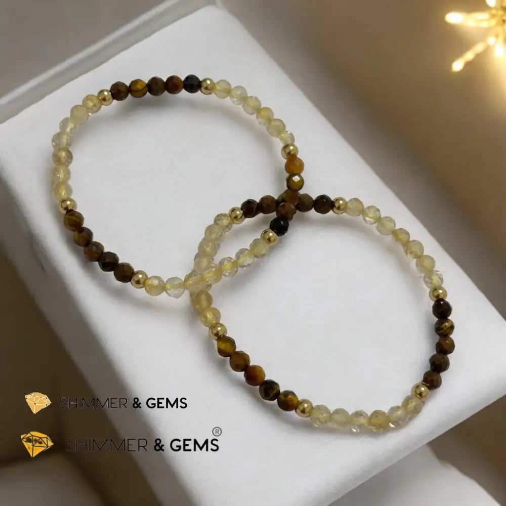 Business Success 4mm Bracelet with Stainless Steel Beads (Tiger Eye & Citrine) 6.0” Bracelets