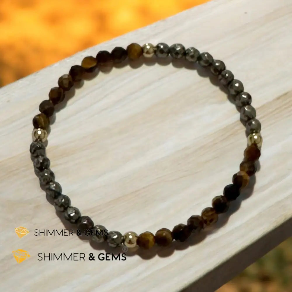 Business Triumph Bracelet (Tiger’s Eye and Pyrite 4mm faceted with Stainless Steel Beads) 5.5” Bracelets