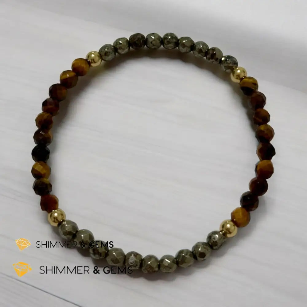 Business Triumph Bracelet (Tiger’s Eye and Pyrite 4mm faceted with Stainless Steel Beads) 6.5” Bracelets