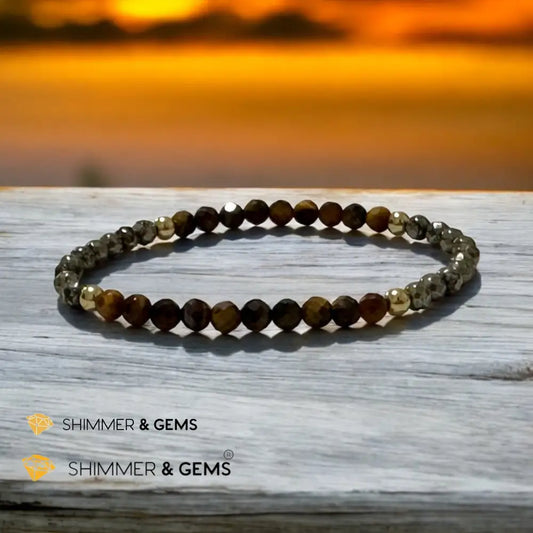 Business Triumph Bracelet (Tiger’s Eye and Pyrite 4mm faceted with Stainless Steel Beads) 6” Bracelets
