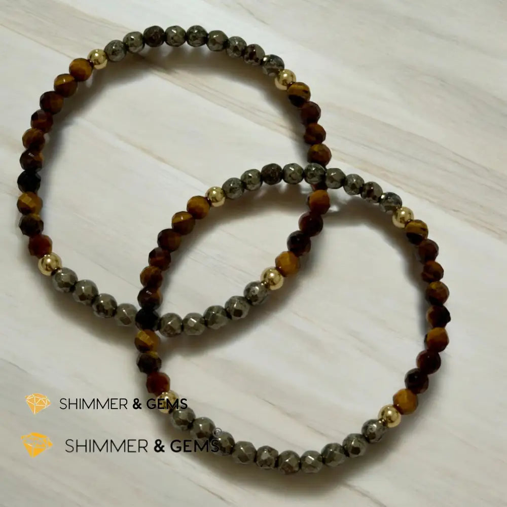 Business Triumph Bracelet (Tiger’s Eye and Pyrite 4mm faceted with Stainless Steel Beads) Bracelets