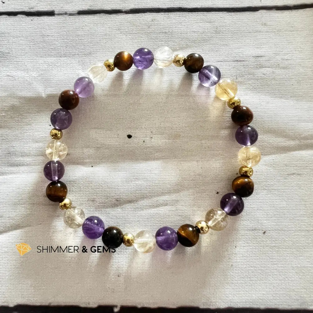 Career Luck 6mm Bracelet (Citrine Amethyst & Tigers Eye) 5.5” Bracelets