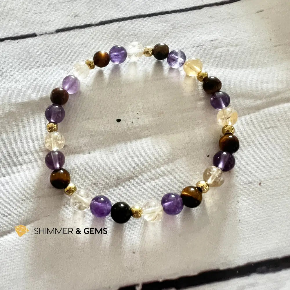 Career Luck 6mm Bracelet (Citrine Amethyst & Tigers Eye) 6.0” Bracelets