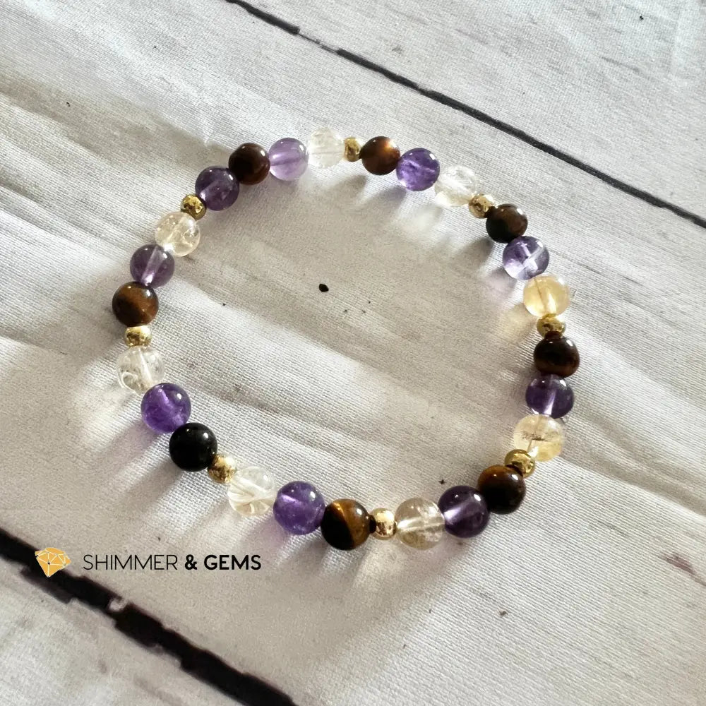 Career Luck 6mm Bracelet (Citrine Amethyst & Tigers Eye) 6.5” Bracelets