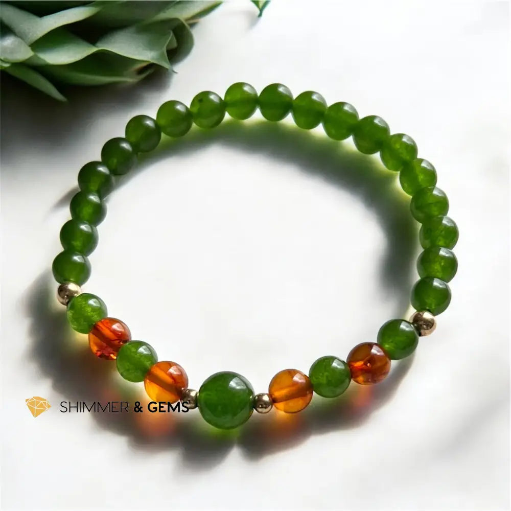 Career Luck Bracelet 6mm (Amber & Jade) 6” Bracelets