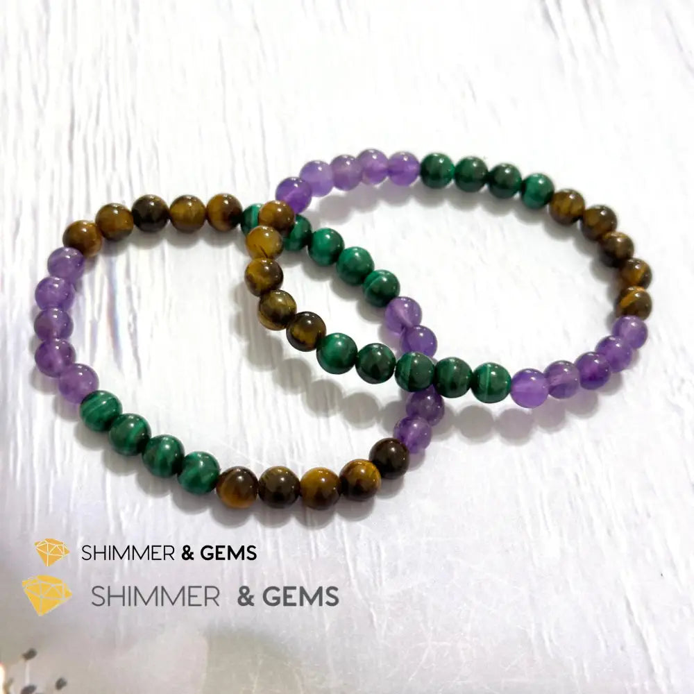 Career & Success Luck Remedy Bracelet 6mm (Amethyst Tiger’s Eye & Malachite)