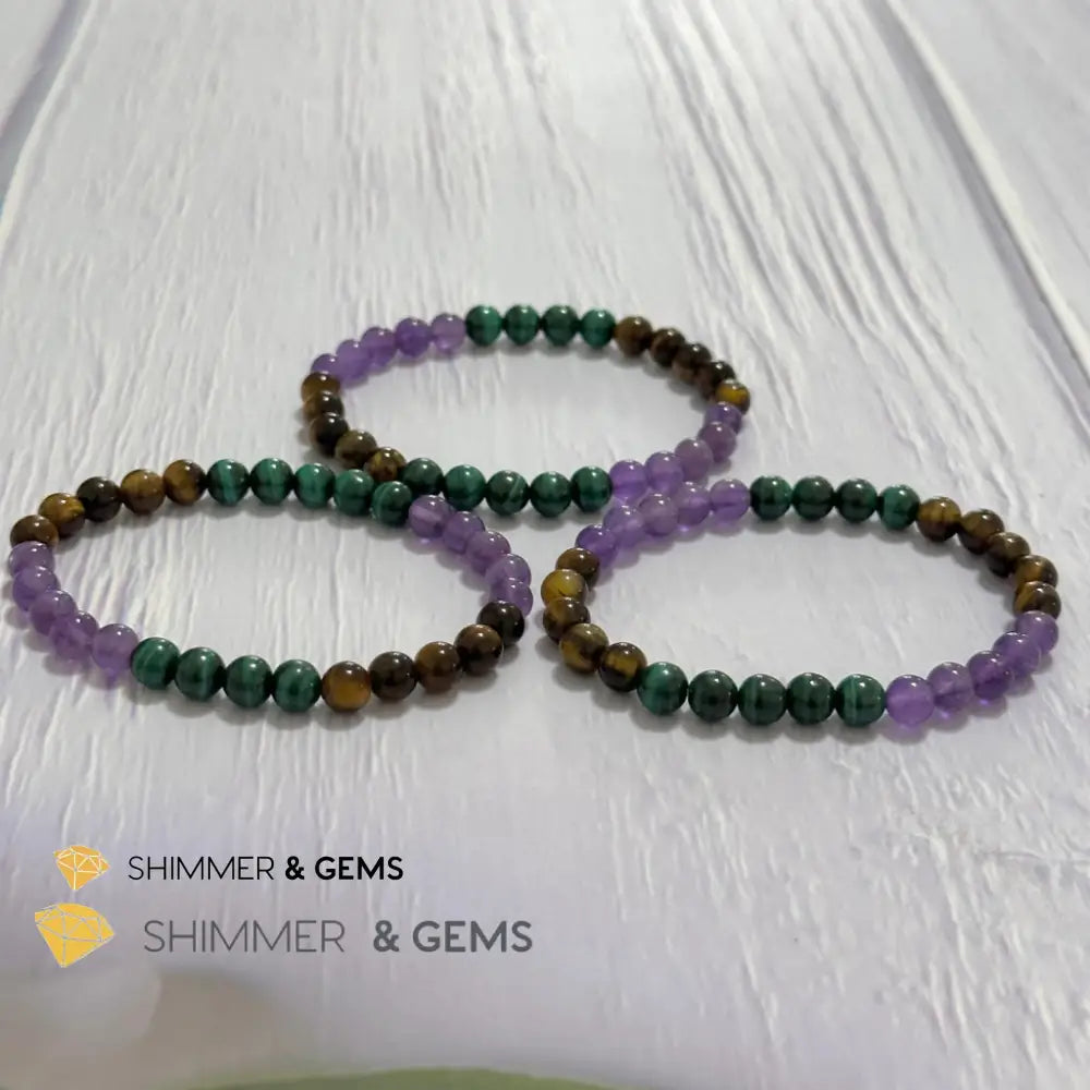 Career & Success Luck Remedy Bracelet 6mm (Amethyst Tiger’s Eye & Malachite)