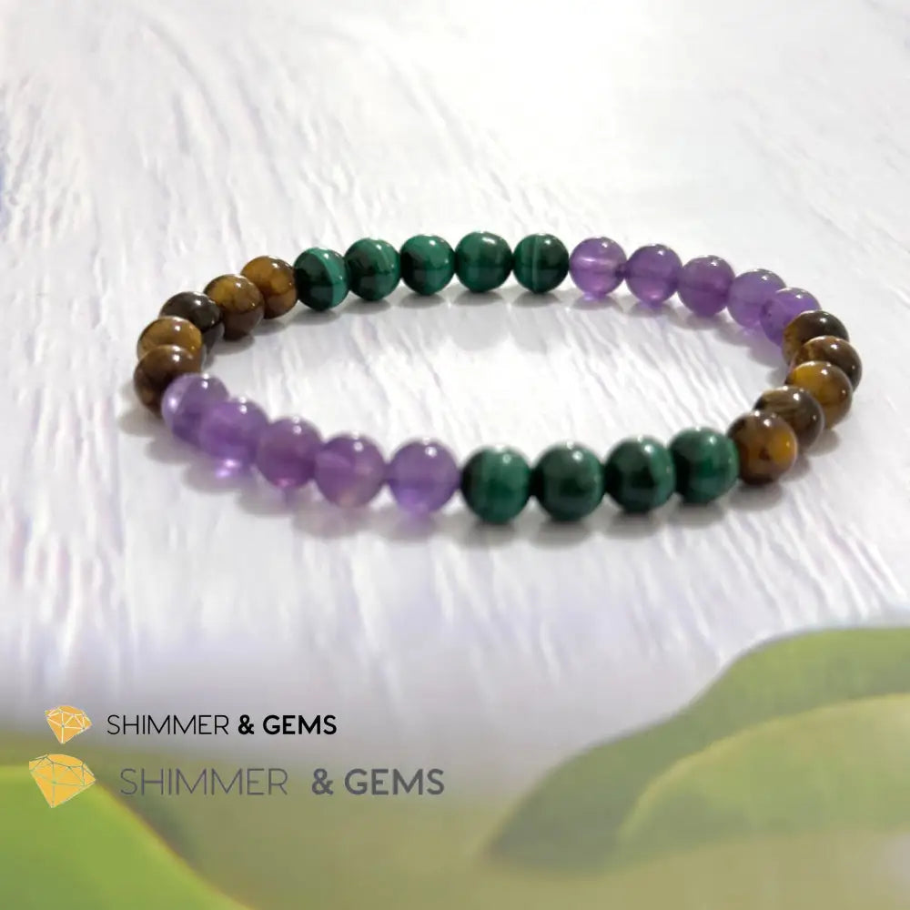 Career & Success Luck Remedy Bracelet 6mm (Amethyst Tiger’s Eye & Malachite)