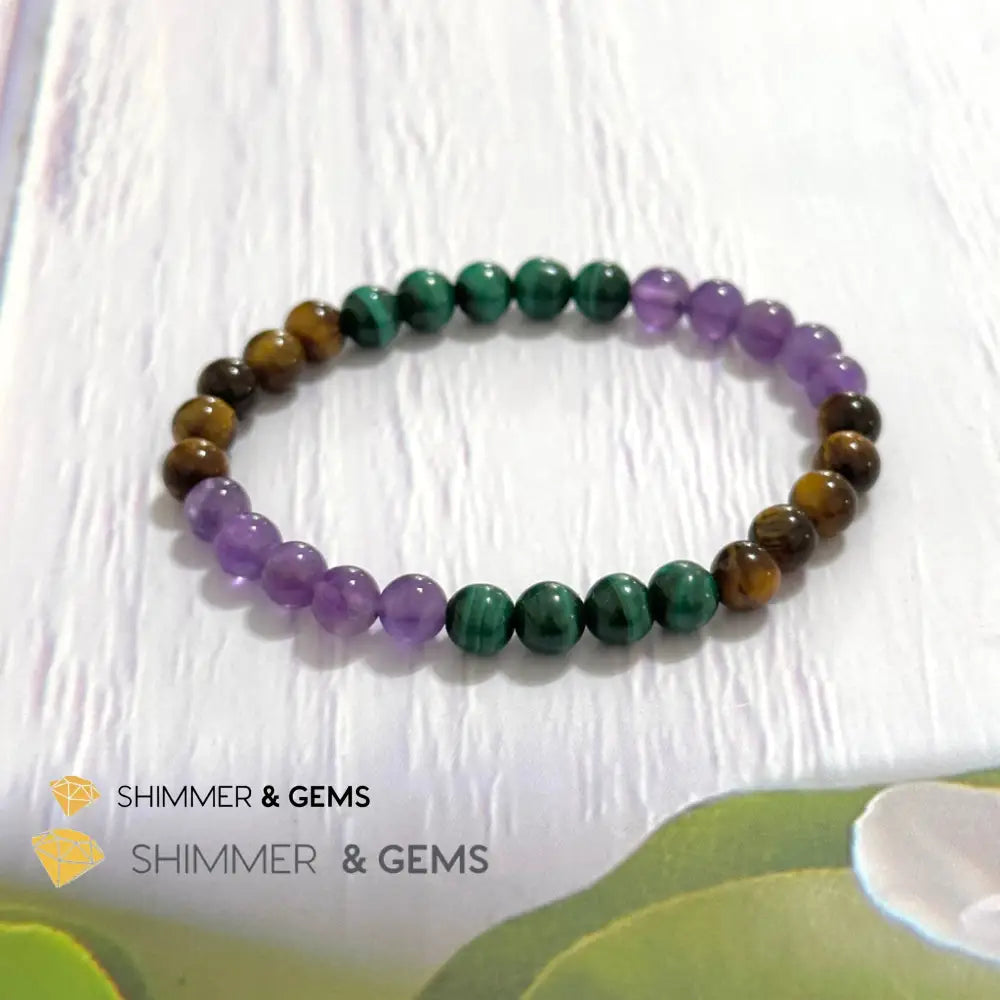 Career & Success Luck Remedy Bracelet 6mm (Amethyst Tiger’s Eye & Malachite)
