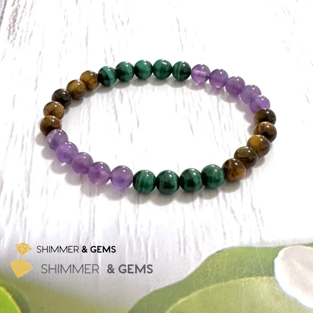 Career & Success Luck Remedy Bracelet 6mm (Amethyst Tiger’s Eye & Malachite)