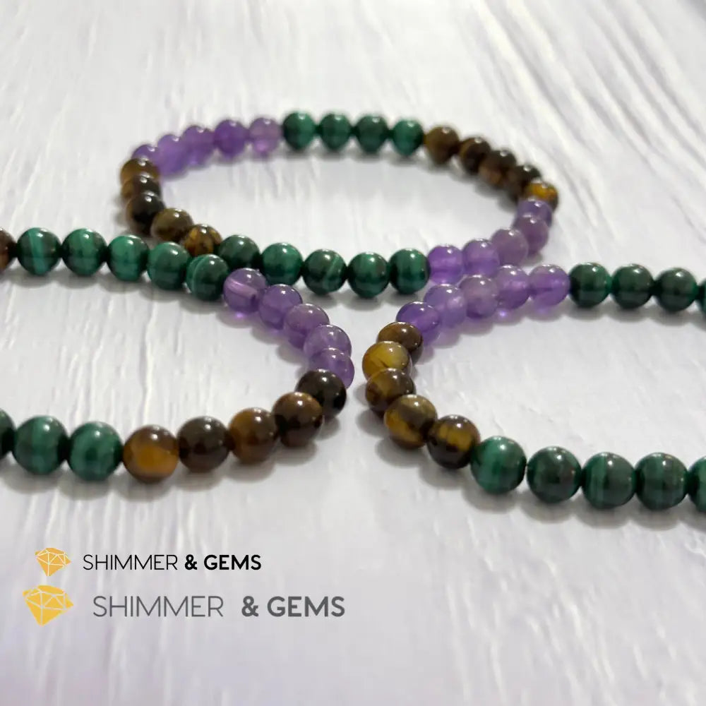 Career & Success Luck Remedy Bracelet 6mm (Amethyst Tiger’s Eye & Malachite)