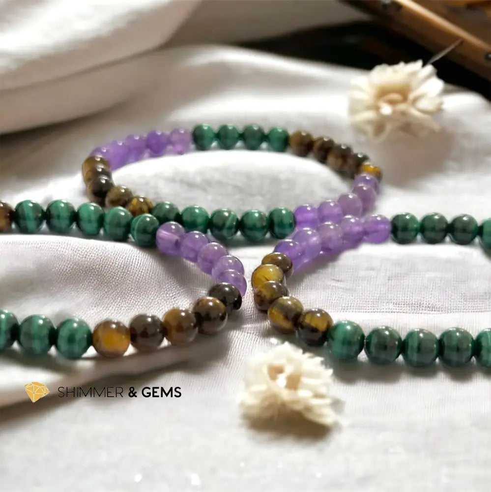 Career & Success Luck Remedy Bracelet 6mm (Amethyst Tiger’s Eye & Malachite)