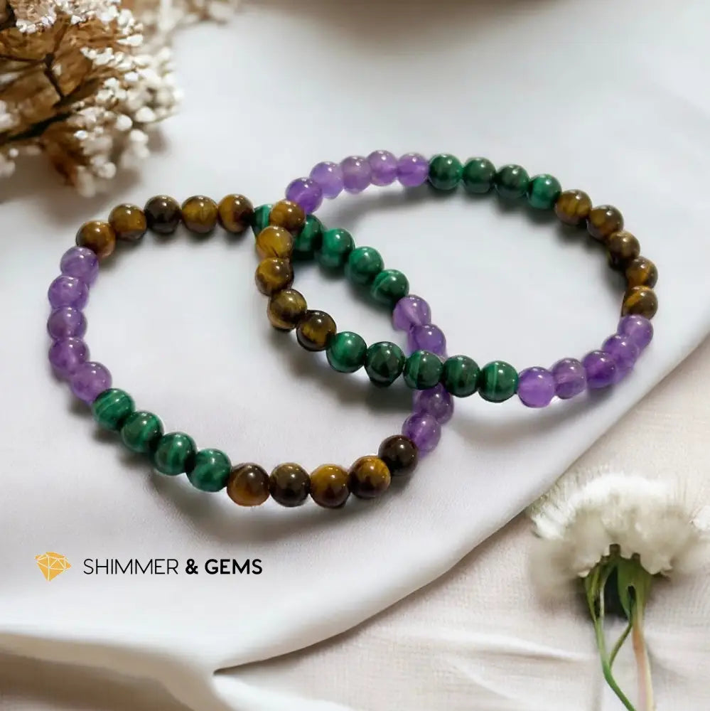 Career & Success Luck Remedy Bracelet 6mm (Amethyst Tiger’s Eye & Malachite)