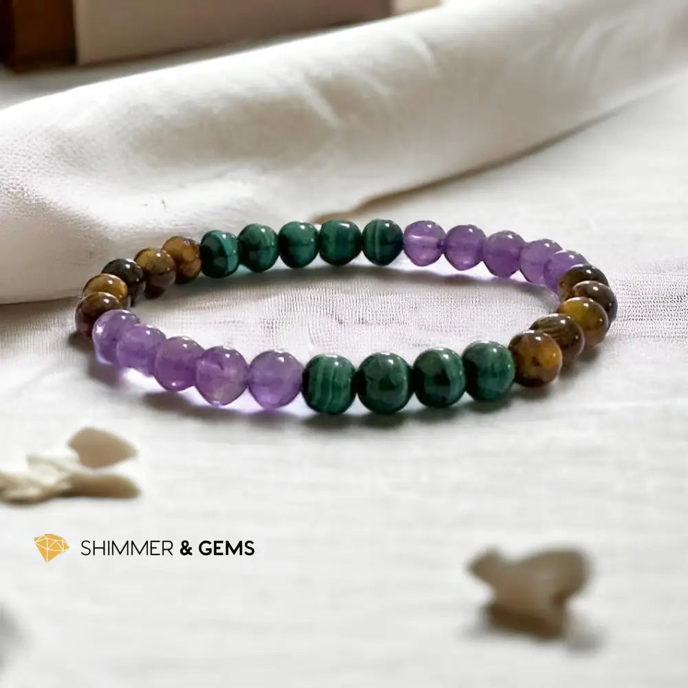 Career & Success Luck Remedy Bracelet 6mm (Amethyst Tiger’s Eye & Malachite)