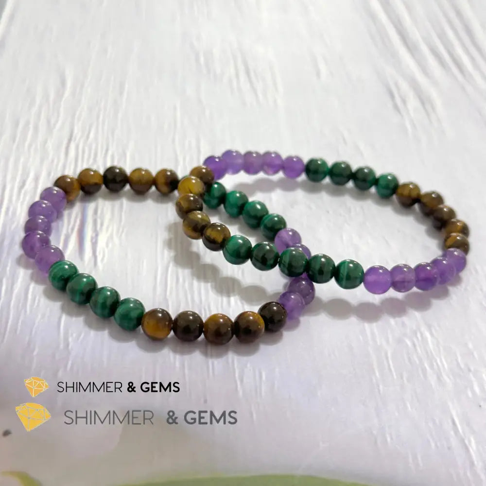Career & Success Luck Remedy Bracelet 6mm (Amethyst Tiger’s Eye & Malachite)