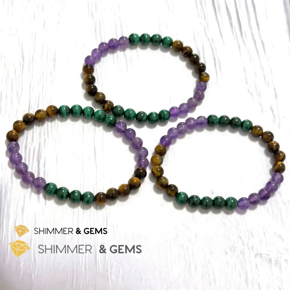 Career & Success Luck Remedy Bracelet 6mm (Amethyst Tiger’s Eye & Malachite)