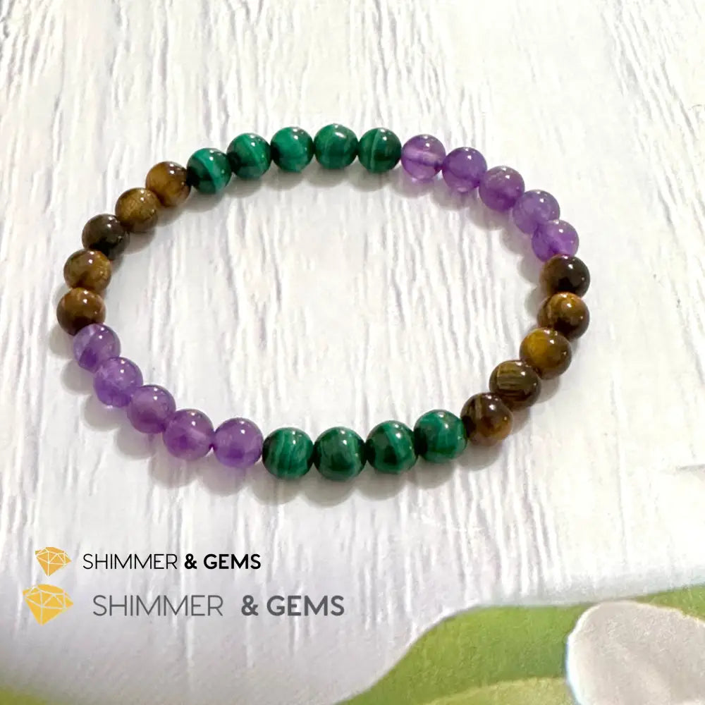 Career & Success Luck Remedy Bracelet 6mm (Amethyst Tiger’s Eye & Malachite)