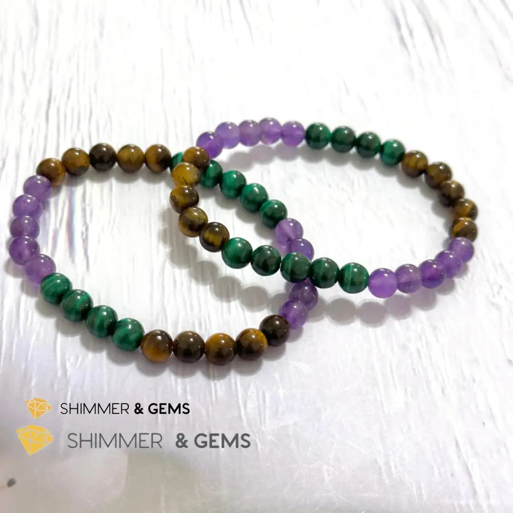 Career & Success Luck Remedy Bracelet 6mm (Amethyst Tiger’s Eye & Malachite)