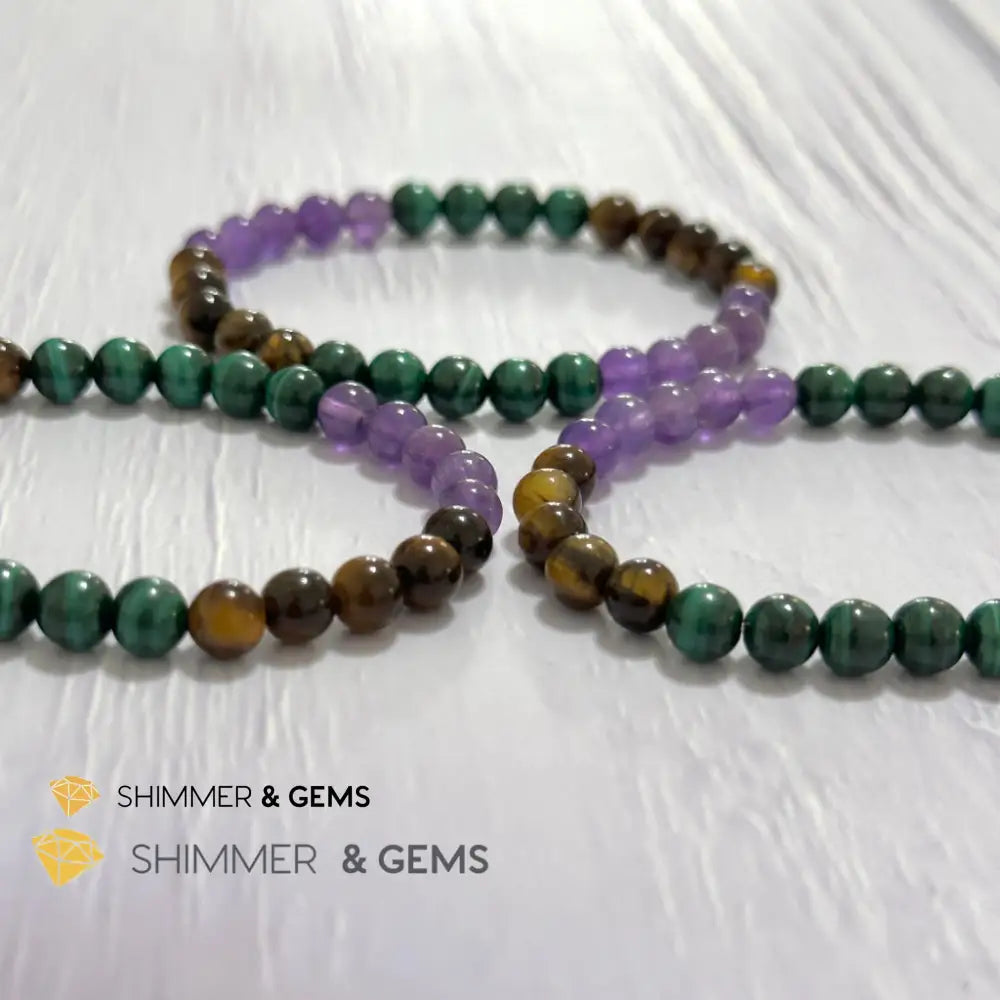 Career & Success Luck Remedy Bracelet 6mm (Amethyst Tiger’s Eye & Malachite)