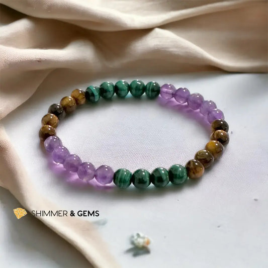 Career & Success Luck Remedy Bracelet 6mm (Amethyst Tiger’s Eye & Malachite)
