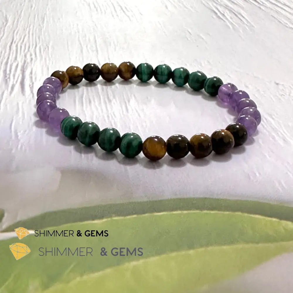 Career & Success Luck Remedy Bracelet 6mm (Amethyst Tiger’s Eye & Malachite)
