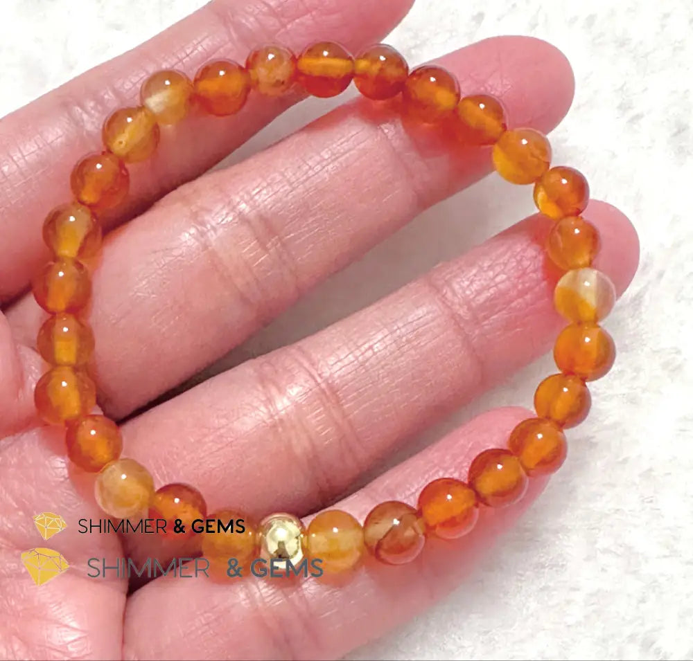Carnelian 6mm Bracelet with 14k gold filled bead 5.5” Bracelets