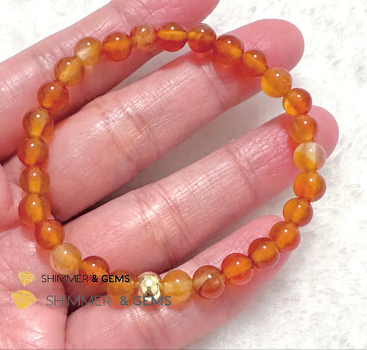 Carnelian 6mm Bracelet with 14k gold filled bead 5.5” Bracelets