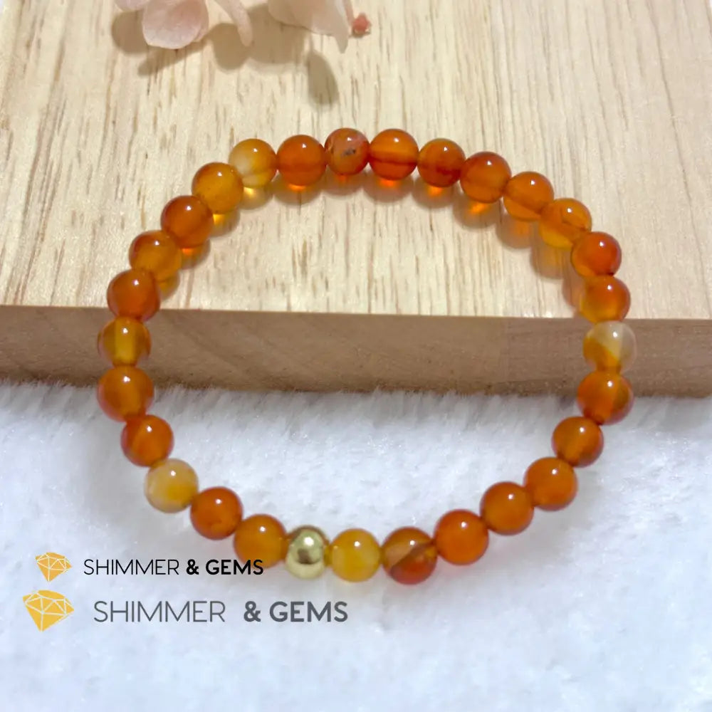 Carnelian 6mm Bracelet with 14k gold filled bead Bracelets
